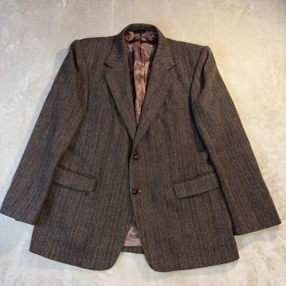 Joe Namath Signature Collection Mens 44R Brown Herringbone Wool Blend Blazer